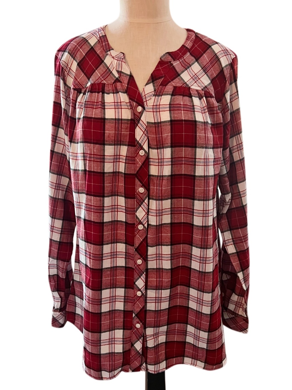 croft & barrow Red/White Plaid Button-Down Shirt Sz XL
